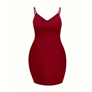 Plus Size Autumn Solid Casual Dress Women's Adjustable Suspender V Neck Slight Stretch Sexy Short Dress