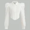 Plus Size Spring/Summer White Slim Fit Long Sleeve Shirt Solid Colour Fashionable and Versatile Office Wear Simple and Refined