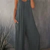 Plus size European and American camisole women's summer new cross-border solid color pocket casual jumpsuit