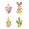 Plush Animal Wind Chime Teether Soft Hanging Crinkle Squeaky Sensory Learning Toy for Stroller Car Seat Crib Travel for Babies