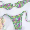 Push Up Bikini Sets String Swimwear Women Floral Print Bikinis Sexy Swimsuit Two Piece Suits Bandage Beachwear 2024 Bath Suit