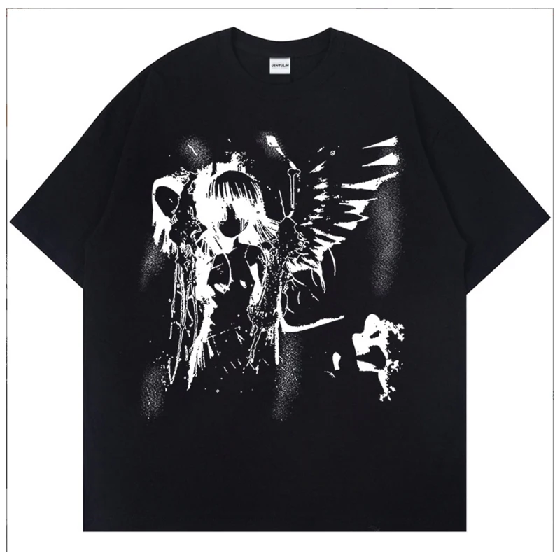 Retro Angel Print Short-sleeved Women T-shirt Summer Harajuku Casual Loose Cotton Oversize Women's T-shirts Female Clothing - Image 6