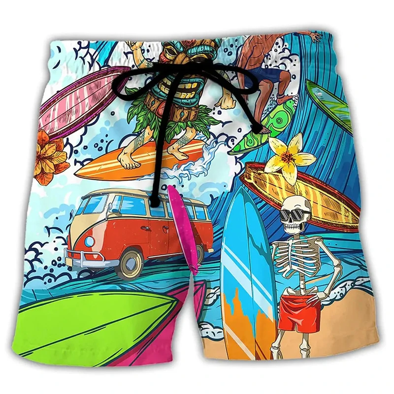 Retro Tiki Pattern 3D Printed Surfing Board Shorts For Men Kids Street Hip Hop Swim Trunks Fashion Hawaii Vacation Beach Shorts - Image 2