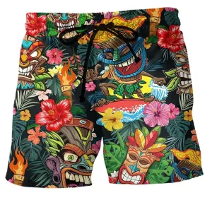Retro Tiki Pattern 3D Printed Surfing Board Shorts For Men Kids Street Hip Hop Swim Trunks Fashion Hawaii Vacation Beach Shorts