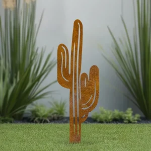 Rustic Waterproof Metal Cactus Garden Stake, Modern Outdoor Decor, Durable Iron Art for Yard, Cactus Decor, 1Pc