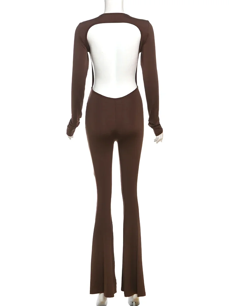SIsterlinda Solid Sexy Backless Bodycon Wide Leg Jumpsuit Women Autumn Casual Slim Long Sleeve O-Neck Playsuit Lady Streetwear - Image 6