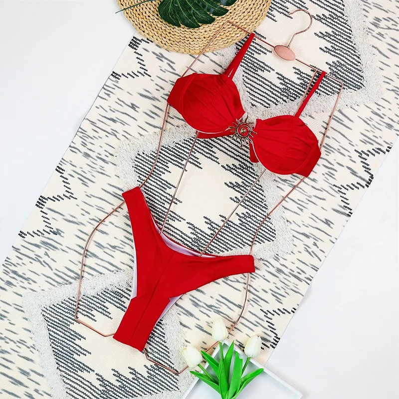 Sexy Bikini 2 Piece Set Women Swimwear 2026 Summer Fashion Ruched Bandage Bra+Briefs Match Bathing Suit Holiday Beachwear