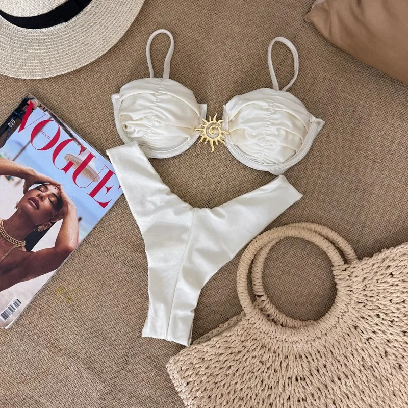 Sexy Bikini 2 Piece Set Women Swimwear 2026 Summer Fashion Ruched Bandage Bra+Briefs Match Bathing Suit Holiday Beachwear - Image 2