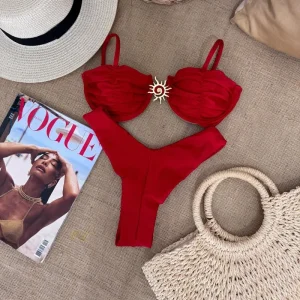 Sexy Bikini 2 Piece Set Women Swimwear 2026 Summer Fashion Ruched Bandage Bra+Briefs Match Bathing Suit Holiday Beachwear