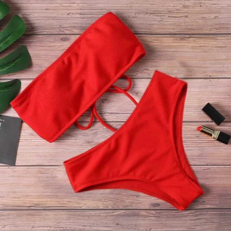 Sexy Bikini Swimwear for Women Swimsuit Solid Color Bikini Set Female Tube Top Padded Bathing Suit Summer Beach Wear - Image 5