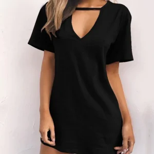 Sexy Elegant Dress Wrap Deep V Neck Cut Out Loose Dress Women Solid Color Short Sleeve Mini Dress Club Party Vestidos