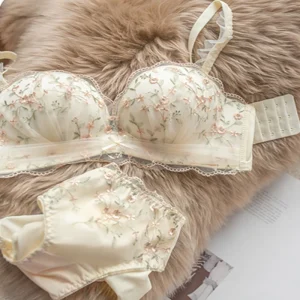 Sexy Japanese Style Cup Lingerie Set Push Up Wireless Bra Small Chest Anti-Sagging Top Support Autumn Bralette Panty Set Petite
