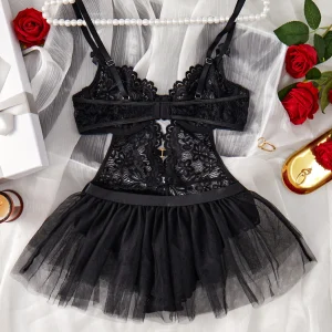 Sexy Set Open Bodysuit Underwear For Women Lace Perspective Night Skirt Sex Costumes Erotic Lingerie Corsets bra and panty set