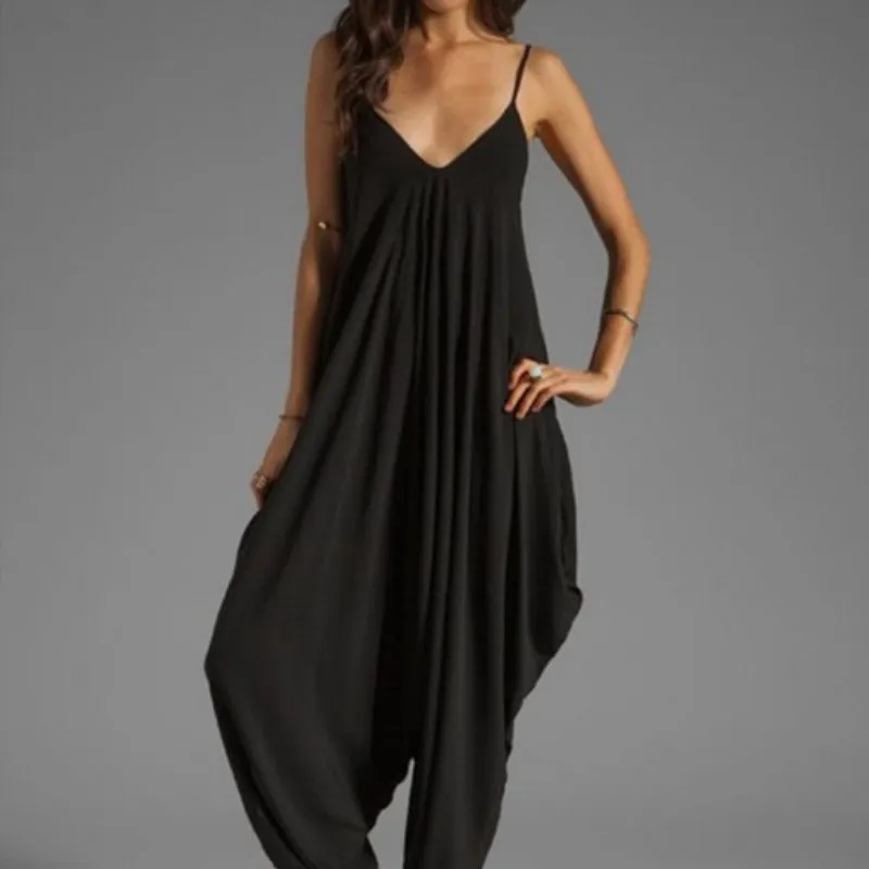 Sexy V-Neck Sleeveless Jumpsuits Summer Jumpsuits for Women Full-Length Playsuit Solid Color Pants Female Casual Loose Rompers - Image 2