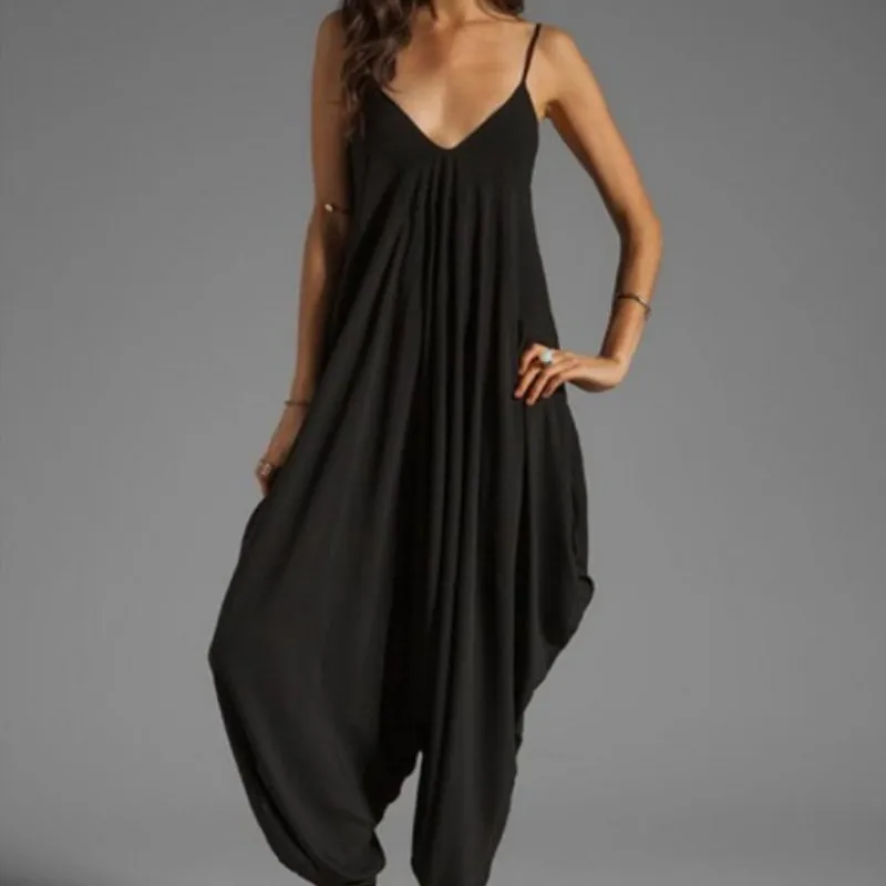 Sexy V-Neck Sleeveless Jumpsuits Summer Jumpsuits for Women Full-Length Playsuit Solid Color Pants Female Casual Loose Rompers - Image 6