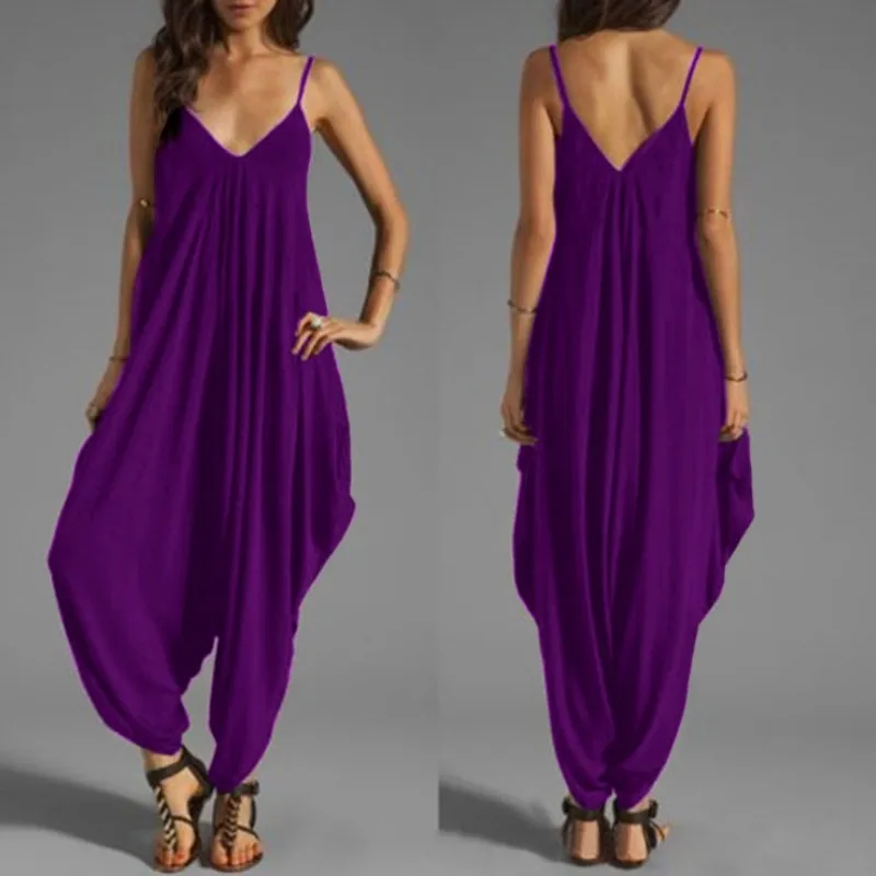 Sexy V-Neck Sleeveless Jumpsuits Summer Jumpsuits for Women Full-Length Playsuit Solid Color Pants Female Casual Loose Rompers - Image 3
