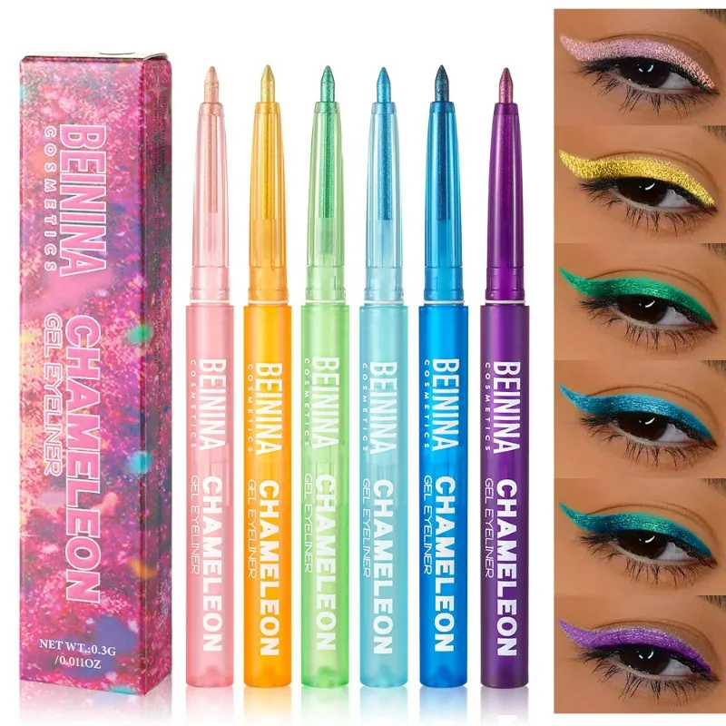 Shiny Chameleon Metallic Green Eyeliner Gel Stick Smooth Multicolor Eye Shadow Pearlescent Polarized Glitter Eyes Pigment Makeup - Image 2