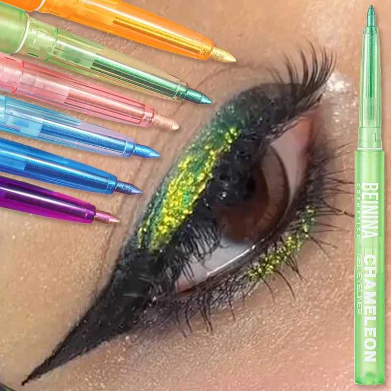 Shiny Chameleon Metallic Green Eyeliner Gel Stick Smooth Multicolor Eye Shadow Pearlescent Polarized Glitter Eyes Pigment Makeup - Image 3