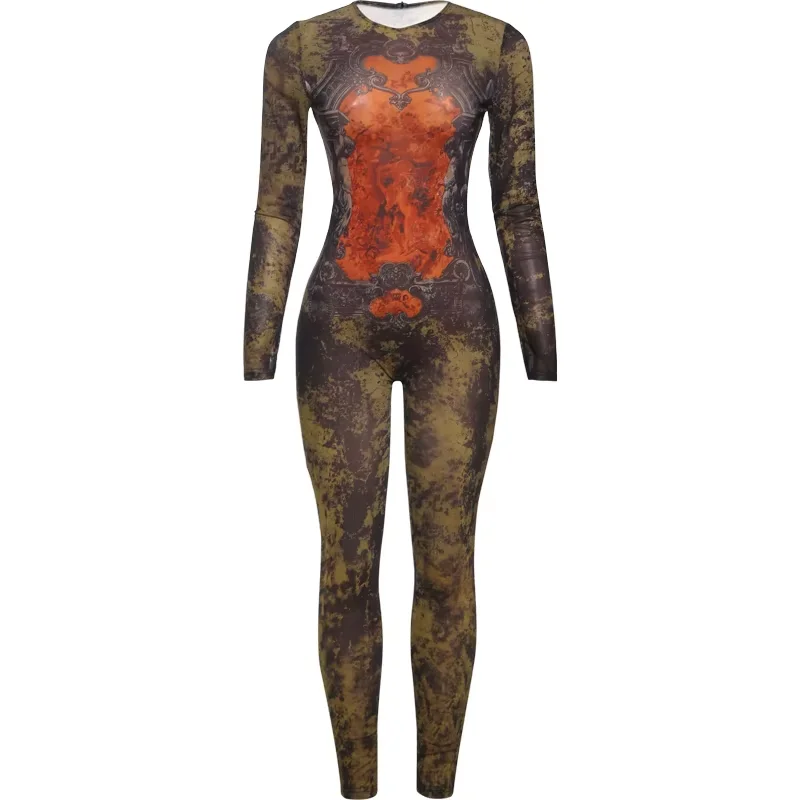 Sisterlinda Printing Slim O-Neck Long Sleeve Jumpsuit Women Sexy Popular Body-shaping Vestidos Girl Party Leisure Pencil Pants - Image 6