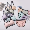 Soft Stripe Cotton Women's Underwear Set Sexy Beauty Back Tops Letter Print Shoulder strap Bralette With Panties 2-pieces Suit