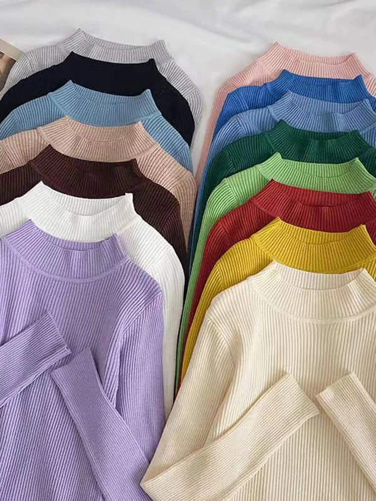 Soft Turtleneck Women Autumn Winter Pullover Sweater Basic Casual Slim Stretch Soft Ribbed Knitted Top Woman Sweaters 2026