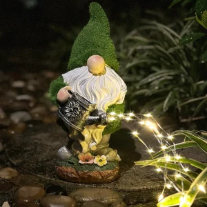 Solar Garden Gnome Watering Can Statue Light Whimsical Garden Statue Decor For Outdoor Courtyard Garden Lawn Landscape Decor