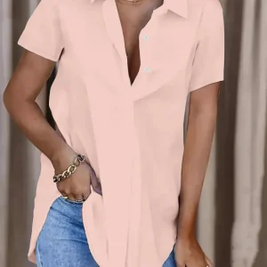 Solid Button Down Shirt Elegant Long Sleeve Lapel Shirt For Office & Work Women's Clothing