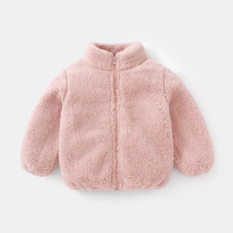 Solid Color Fashion Children Plush Coat Autumn Winter Warm Baby Girl Boy Casual Jacket Greatcoat Kids Clothing Toddler Outerwear - Image 3