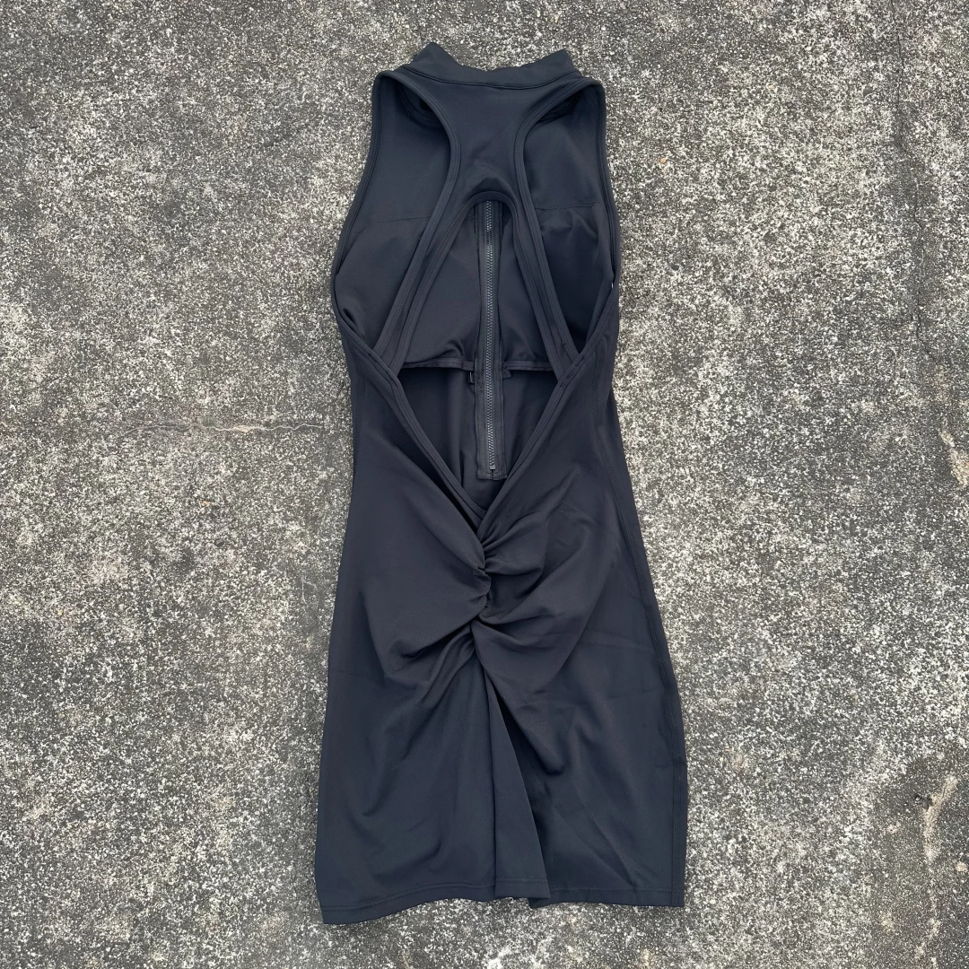 Solid color Back Waist Scrunch Backless Yoga Jumpsuit Short Set Women Zipper Sportswear Fitness One Piece Sports Suit Workout - Image 3