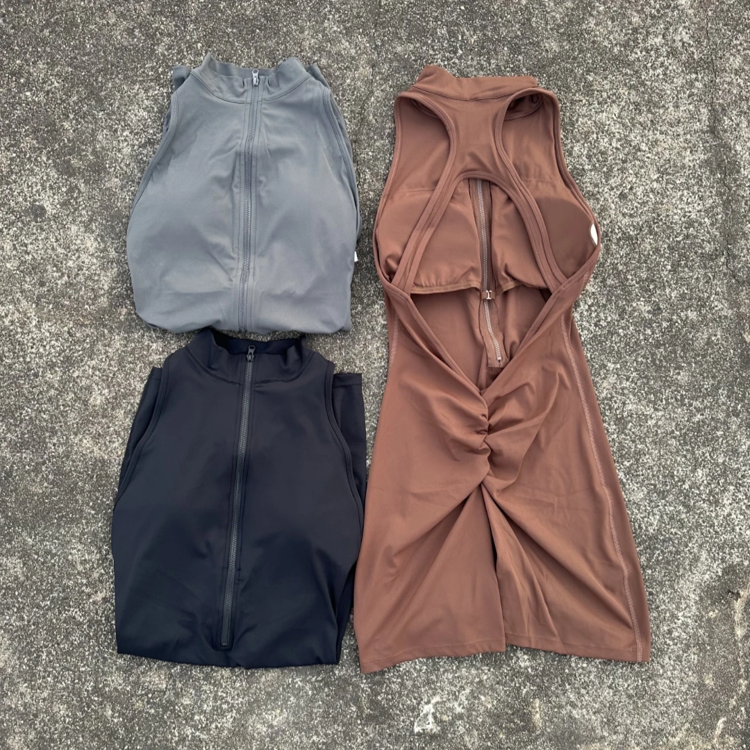 Solid color Back Waist Scrunch Backless Yoga Jumpsuit Short Set Women Zipper Sportswear Fitness One Piece Sports Suit Workout