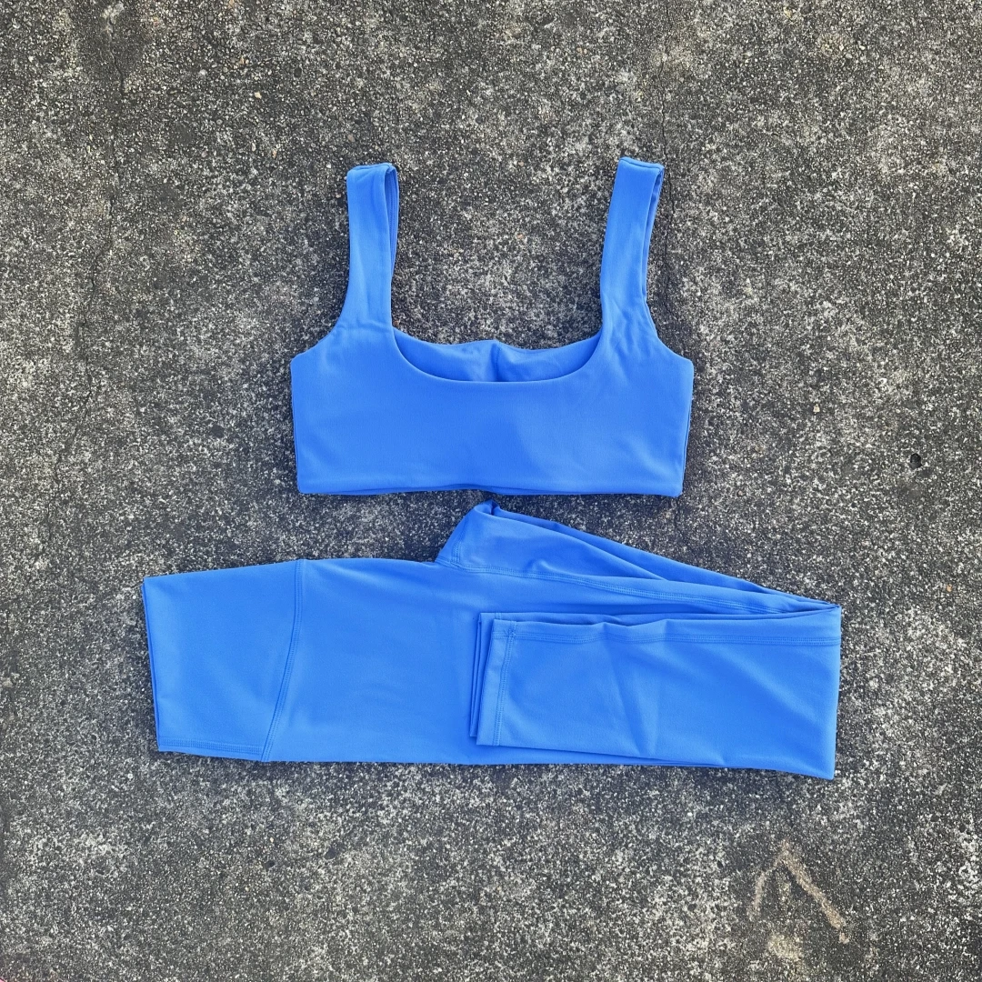 Solid color Tight Women Hollow Back shoulder straps fitness Bra Top High waist Yoga Leggings 2pc Gym Yoga Set Athletic sportwear - Image 5