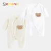 Somenie Infant Knitting Jumpsuit 100% Cotton Long Sleeve Romper One Piece Outfit for Boys & Girls Newborn Baby 4 Seasons Wear