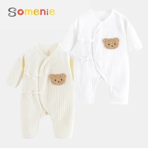 Somenie Infant Knitting Jumpsuit 100% Cotton Long Sleeve Romper One Piece Outfit for Boys & Girls Newborn Baby 4 Seasons Wear