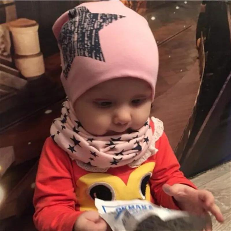 Spring Autumn 2PCS Baby Beanie Hat Scarf Stars Print Warm Toddler Hat Scarf for Girls and Boys Infant Hats Set Kids Skull Caps - Image 4