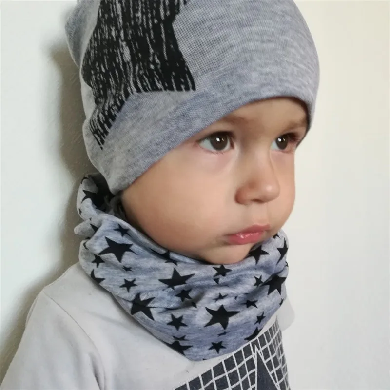 Spring Autumn 2PCS Baby Beanie Hat Scarf Stars Print Warm Toddler Hat Scarf for Girls and Boys Infant Hats Set Kids Skull Caps - Image 3