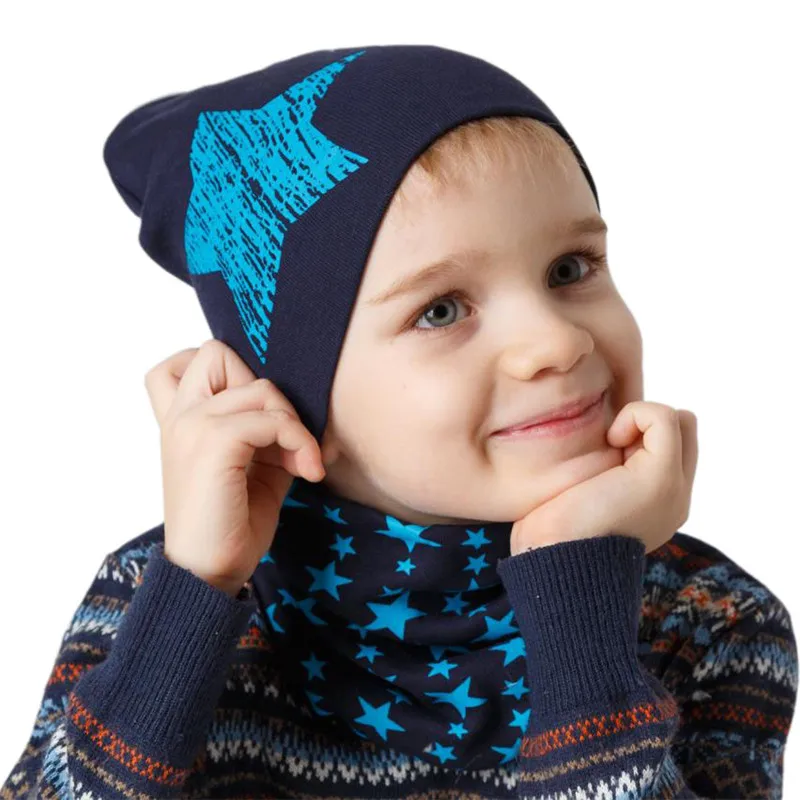 Spring Autumn 2PCS Baby Beanie Hat Scarf Stars Print Warm Toddler Hat Scarf for Girls and Boys Infant Hats Set Kids Skull Caps - Image 5