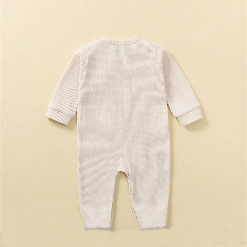 Spring Autumn Newborn Baby Romper Cotton Solid Soft Infant Jumpsuit With Pocket Girl Boy Long Sleeve Bebe Pajamas Wodden Buttons - Image 5