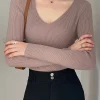 Spring Autumn V Neck Women Sweater Casual Long Sleeve Slim-fit Tops Knitted Pullover Sweaters Femme Basic Solid Pull Clothes