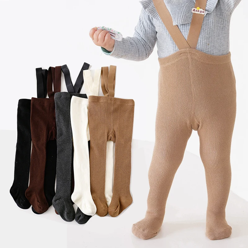 Spring Baby Tights with Straps Cotton Toddler Suspender Trousers Knitted Kids Pantyhose Infant Overalls for Girls Boys Leggings