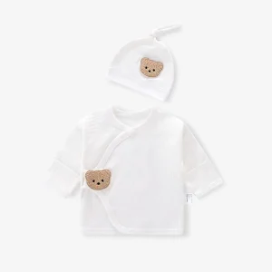 Spring Summer Cute Newborn Infant Baby Clothes Baby Boy Girl Cotton Bear T-shirt Top with Hat