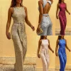 Spring and summer fashion elegant party jumpsuit round-necked sleeveless button sequins silver dot jumpsuit