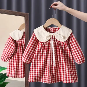 Spring fall toddler kids Girls' Clothes baby Bow Long sleeved Dresses costume for children Girl clothing outer Wear Casual Dress