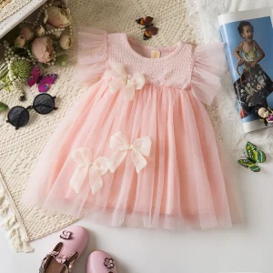 Summer Baby Girl Dress Solid Color Bow Gauze Dress Flower Girl Dress for 0-2 Years Old