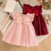 Summer Baby Girl Princess Dress Sweet Bow Knit Fly Sleeve Solid Color Gauze Dress Girl Dress for Wedding Party