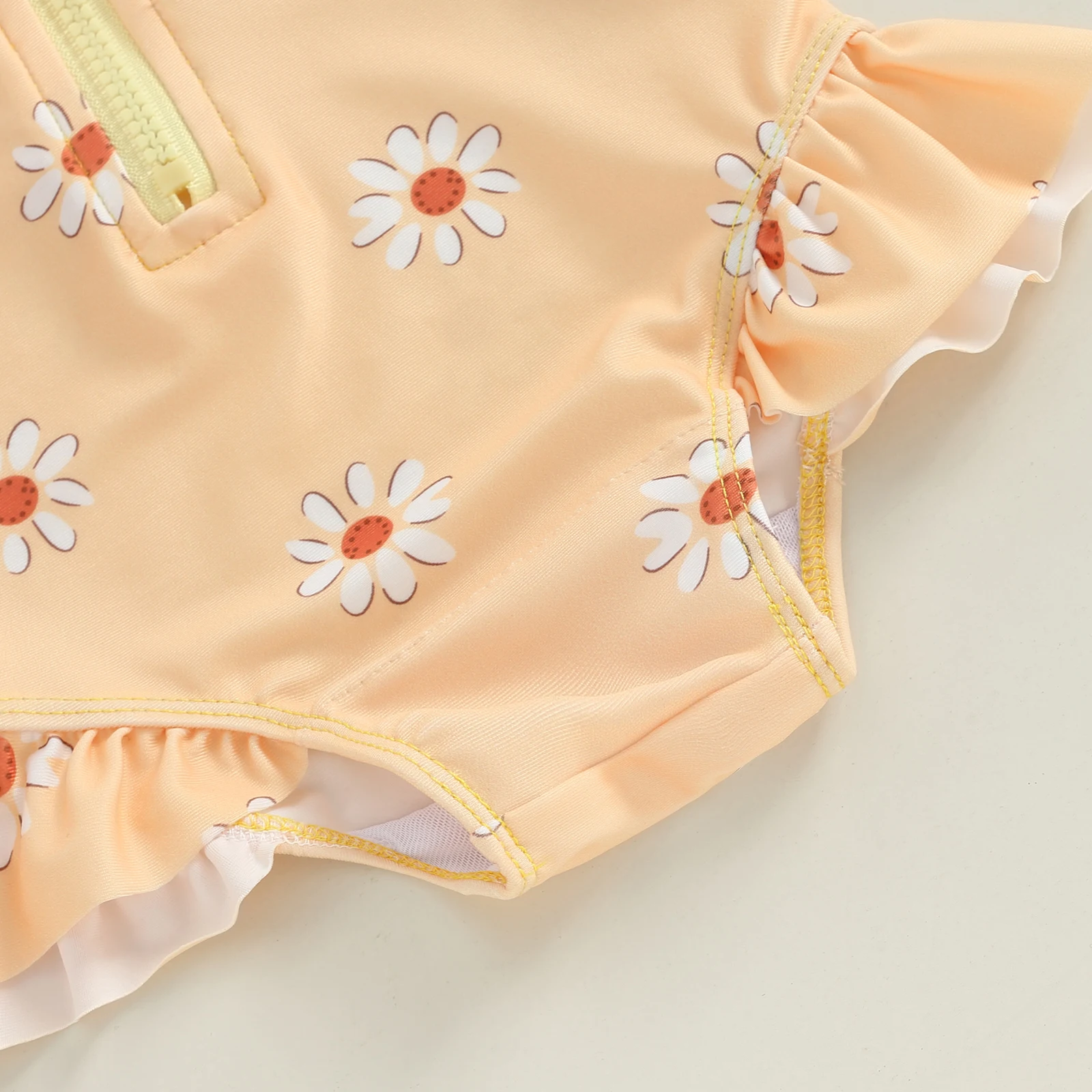 Summer Baby Girls Swimsuit Long Sleeve Flower Print Zipped Bikini with Hat Newborn Swimwear Bathing Suits - Image 3