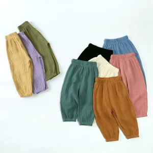 Summer Children Pants Solid Cotton Linen Elasticity Pant For Kid Boy Girl 1-8T Korean Casual Trousers Teenager Harem Pants