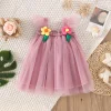 Summer Girls Cute Floral Decoration Dress Fresh Mesh Baby Girl Princess Full (0-3 Years Old)