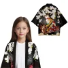 Summer Harajuku Cute Cat Printed Kids Kimono Boys Girls Casual Floral Samurai Cat Pattern Beach Japanese Kimono Haori Cardigan