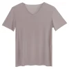 Summer Ice Silk Seamless Men's Short Sleeve Solid Color T-Shirt V-Neck Half Sleeve Thin Base Layer Slim Fit Underwear