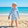 Summer Kids Baby Boy Rash Guard Swimsuits Long Sleeve Cartoon Print Bathing Suit Swimwear Hat Clothes